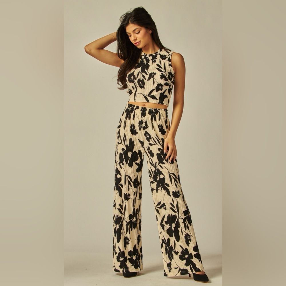 Floral Black and Cream Women's Jumpsuit
